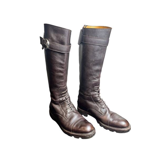 Gucci Tall Combat Brown Leather Boots 7.5 - Picture 2 of 15